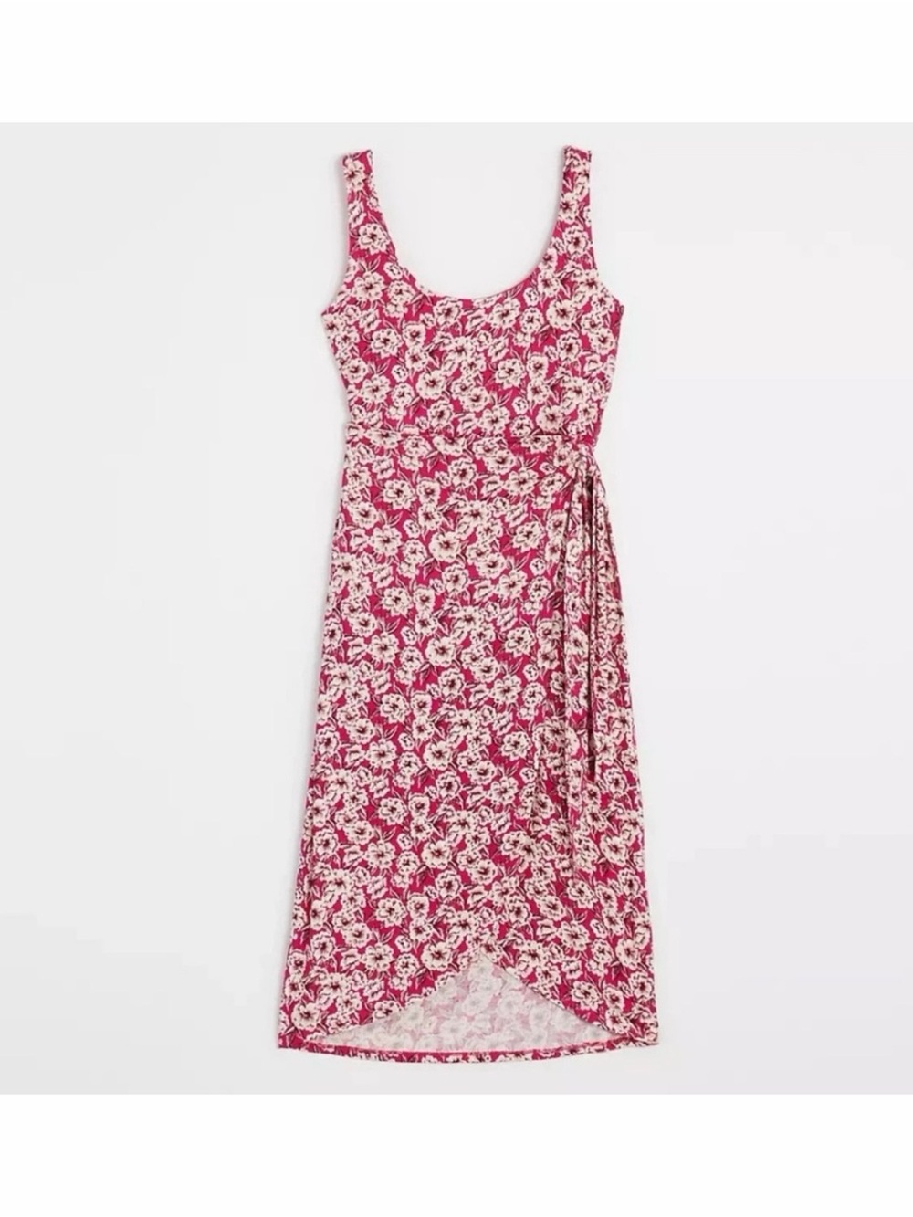 LOFT Beach Floral Wrap Midi Dress in Hot Pink Poppy, Size S